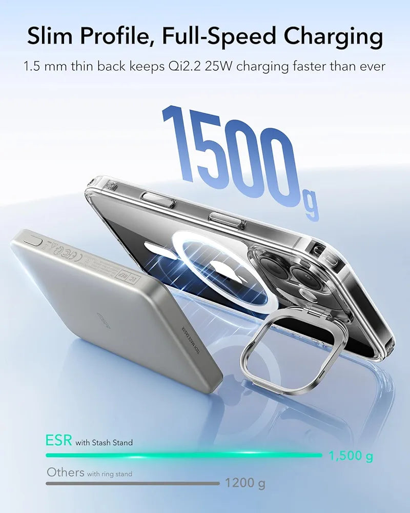 ESR Funda para iPhone 17, Compatible MagSafe, Control de Cámara, Case con Soporte Oculto Integrado, Protectora Grado Militar, Resistente a Arañazos, Serie Classic, Transparente