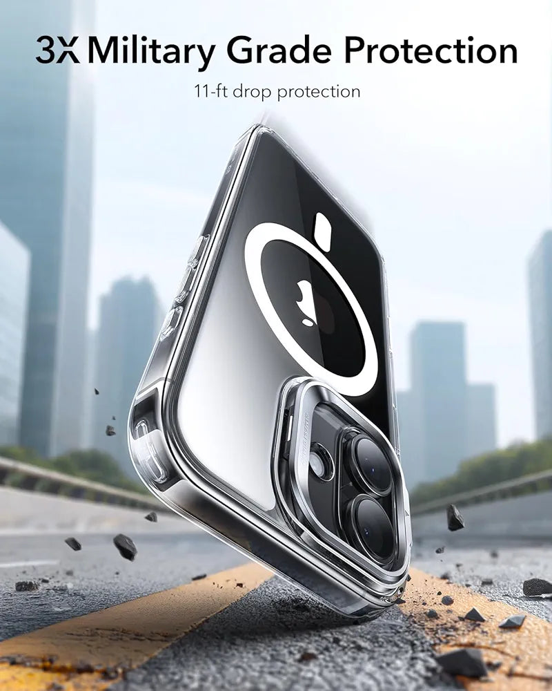 ESR Funda para iPhone 17, Compatible MagSafe, Control de Cámara, Case con Soporte Oculto Integrado, Protectora Grado Militar, Resistente a Arañazos, Serie Classic, Transparente