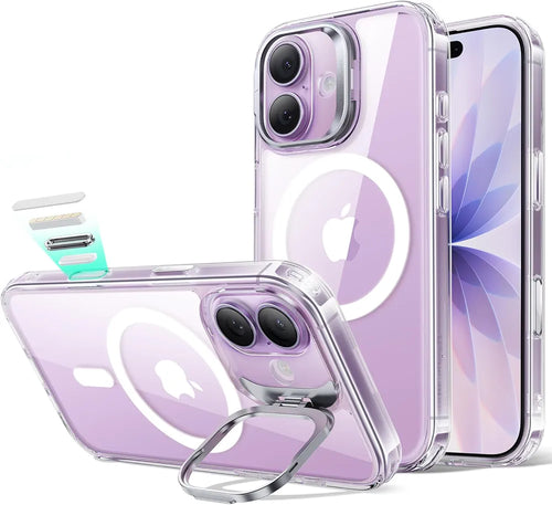 ESR Funda para iPhone 17, Compatible MagSafe, Control de Cámara, Case con Soporte Oculto Integrado, Protectora Grado Militar, Resistente a Arañazos, Serie Classic, Transparente