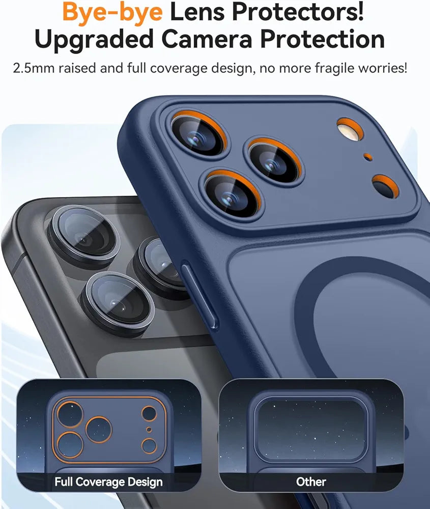 CANSHN Funda Magnética para iPhone 17 Pro MAX , Compatible con MagSafe, [Protección Total de La Cámara] Carcasa Fondo Mate Translúcido,Azul Oscuro